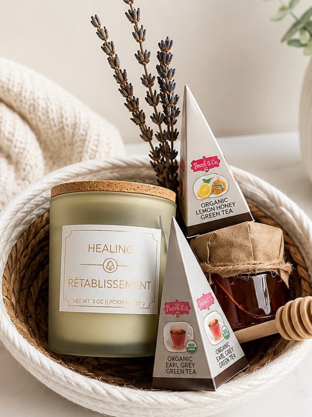 Self Care Gift Basket Get Well Soon Tea Honey Candle Care Package